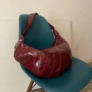 COPY - Red burgundy Patent Leather (vegan) croissant 🥐 crossbody tote Bag